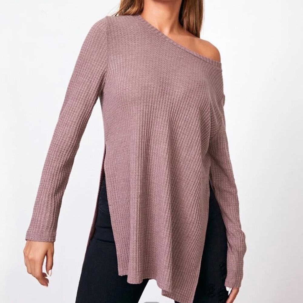 Mauve purple waffle knit slit shirt size medium